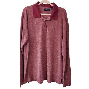 R&R Casual Men's Polo Shirt Long Sleeve Sz XXL Burgundy & Deep Pink Woven Marled